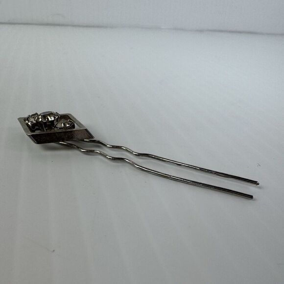 Vintage Hair Pin Diamond Shape Silver Tone Rhinestones Bobby Pin Wedding - Picture 3 of 7
